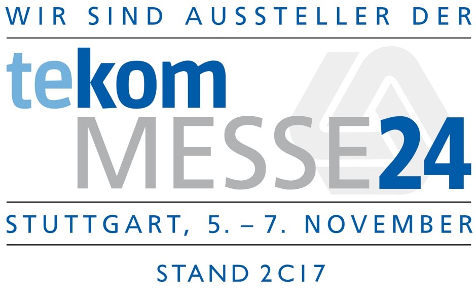 Logo der tekom-Messe 2024 mit Ausstellerhinweis für eDok